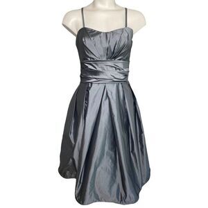 Watters & Watters Strapless Gunmetal Silver‎ Gray Taffeta Ruched Dress sz 8